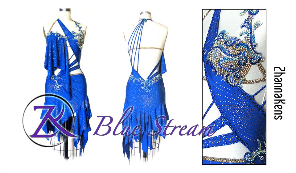 blue latin rhythm dance dress